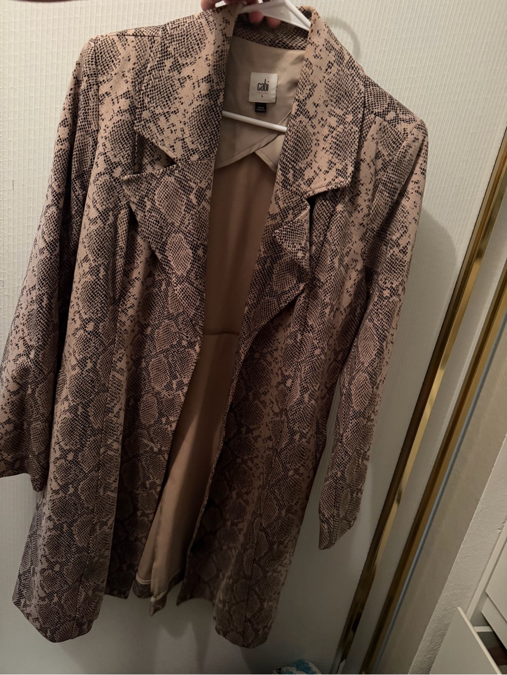 CAbi Taupe Snake-Print Trench Coat